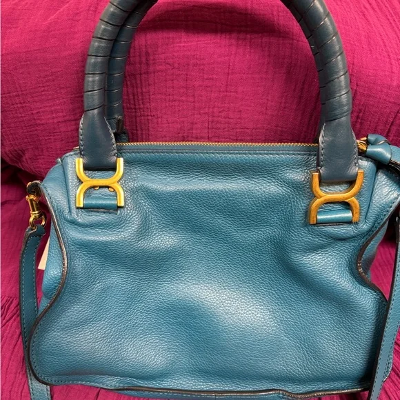 Chloe Blue Crossbody Bag with Gold Accents - Picture 8 of 13